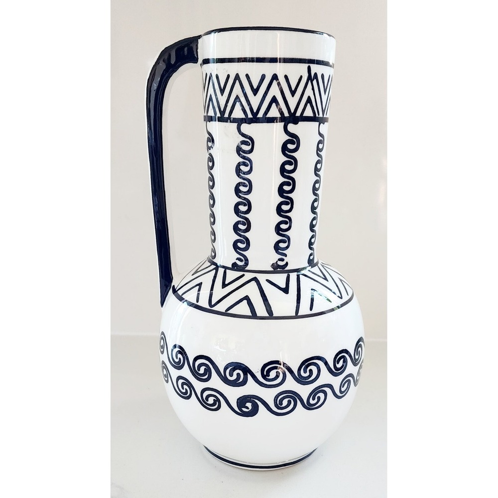 Nordic Design Ceramic Black & White Hand Painted Vase Or Urn
